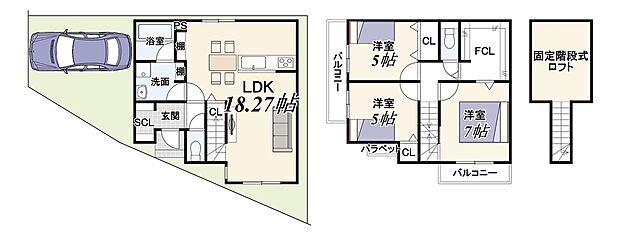 【【新築参考プラン】】建物面積87.16m2、建物価格1899万円