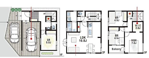 3SLDKの3階建てでございます。
2階にLDKを設置することで外からの視線が気にならずのびのびお過ごしいただけます♪