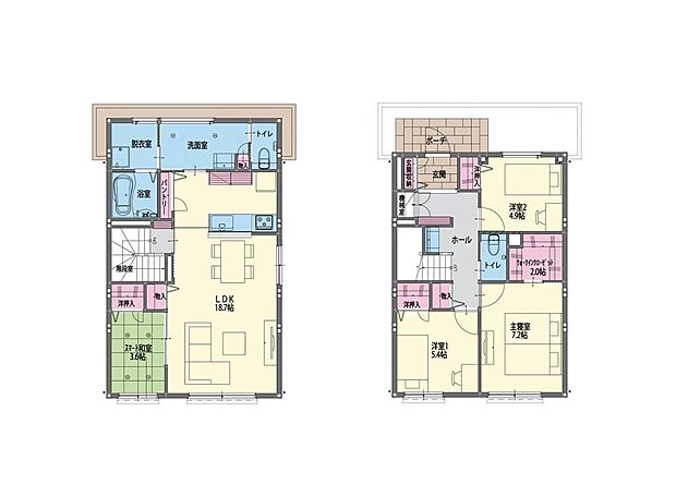 【1号地間取り】スマート和室付きのLDKです。南側に配置されており、お昼寝やお子様の遊び場などに最適です！