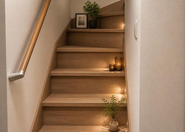 【内装】建物の上下階の通路である階段は、その位置によって動線や室内の印象が大きく左右されます。手摺にも重要な役割があり、転倒の防止・歩行や動作を円滑にして日常生活を支えることを主な目的として設置されています。