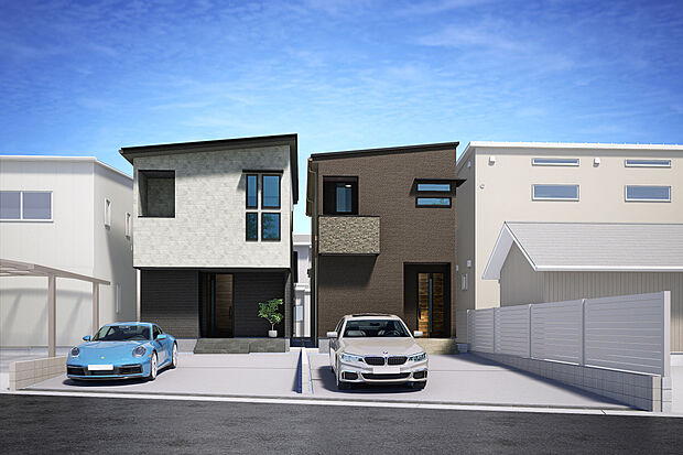 T-2、T-1／モダンなデザインの外観に高性能＆上質な設備・仕様でスマートな暮らしが実現。徒歩10分圏内で暮らしが完結する便利な住環境が、幅広い世代の方に便利で豊かな日々を届けます。