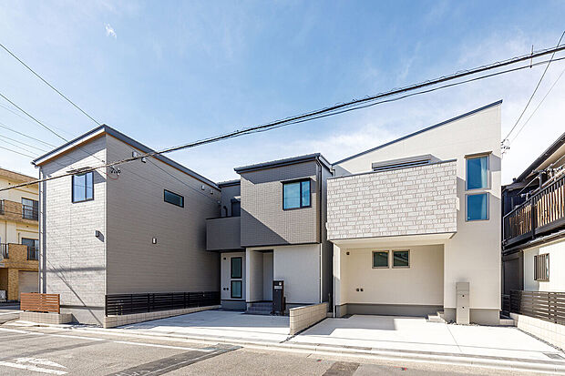 【外観】T-3(ご成約済み)、T-2(ご成約済み)、T-1/開放的で美しい街並み。