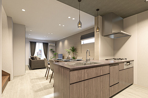 【T4棟　内観パース  (キッチン)】 