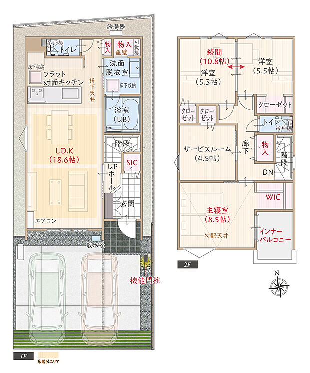 【3LDK+S】南向き、太陽光発電パネル搭載、耐震等級3、断熱等級5、ZEH仕様の家、第一種換気&全熱交換換気、フラット対面キッチン付LDK広々18.6帖、WIC付主寝室広々8.5帖、洋室続間10.8帖、インナーバルコニー