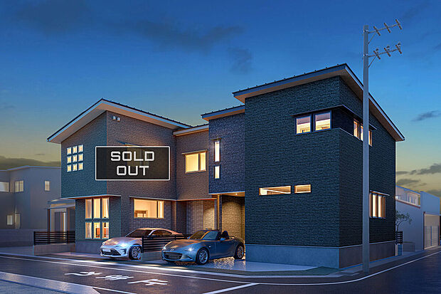 【外観完成予想図】T-2(ご成約済み)、T-1/駅・学校・スーパーなど暮らしに欠かせない施設が揃う好条件の立地は、毎日の暮らしの中でその利便性が際立ちます。安心して子育ても楽しめる環境で、家族の日々を末長く紡ぎます。