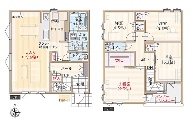 【4LDK】南西角地、太陽光発電パネル搭載、ZEH仕様、耐震等級3、制震ダンパー、断熱等級5、第一種換気&全熱交換換気、フラット対面キッチン付LDK広々19.6帖、大型WIC付主寝室広々9.3帖、優れた家事動線、インナーバルコニー