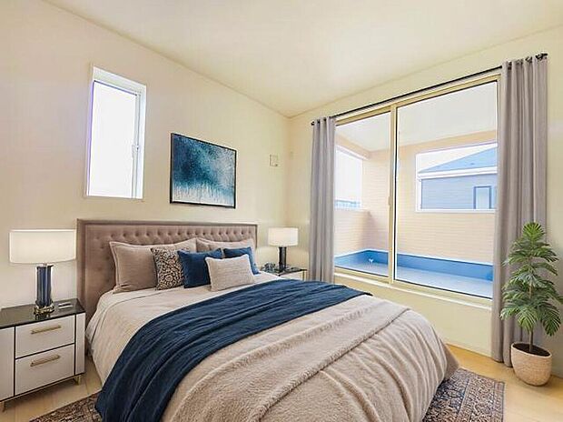 【寝室】ゆったりとした安らげる主寝室。リラックスできる空間で1日の疲れを癒してください。【施工例】