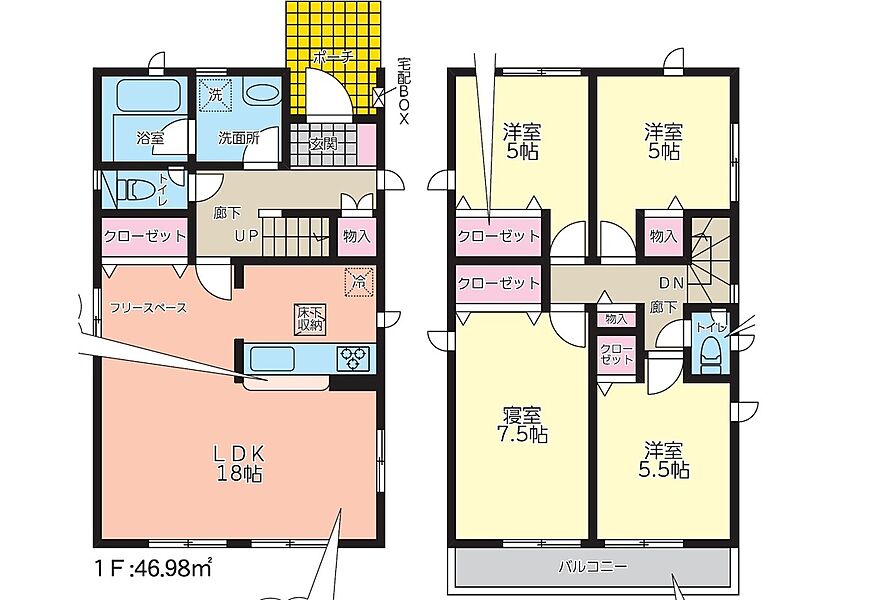 ２号棟：２階に４部屋あり個人のお部屋もしっかり確保！ＬＤＫは１８帖以上で集いの場所もゆとりある空間♪
