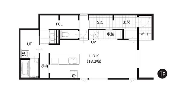 【1階間取図】
広々とした約18帖のLDKを中心に、水まわりと収納を1階に配置。シューズインクローゼットとファミリークローゼットは通り抜けが可能。2WAYキッチンで家事もスムーズです。