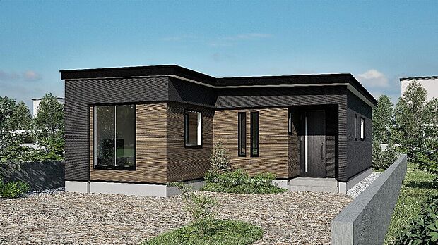 【完成予想図】
和モダンのシックなデザインが魅力の平屋住宅が登場。家族でお互いの気配を感じやすいのも平屋の特徴です。