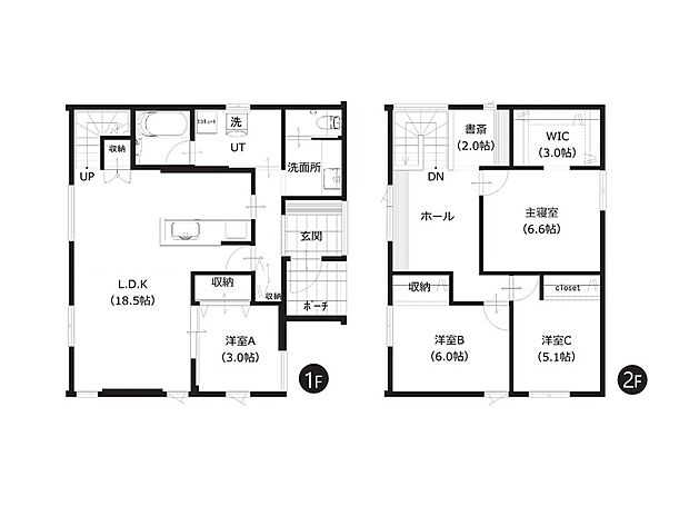 ご家族とコミュニケーションが取りやすい、対面式キッチンやリビングイン階段を採用したリビングです。収納豊富な間取りで室内スッキリ快適！ライフスタイルに合わせた使い方のできるWICや書斎がございます。