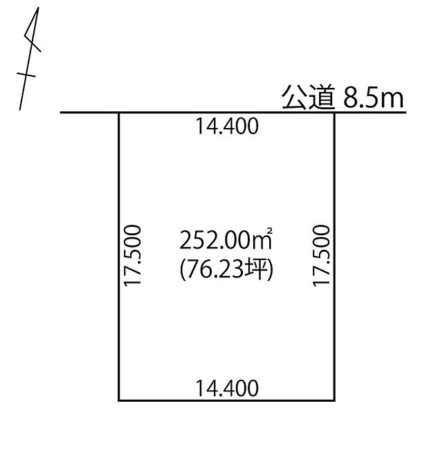 【区画図】
建物が建てやすい整形地。間口も広く陽当り、風通しが期待できます。視覚的な広がりも感じ、実際の広さ以上にゆったりとした印象を与えてくれます。