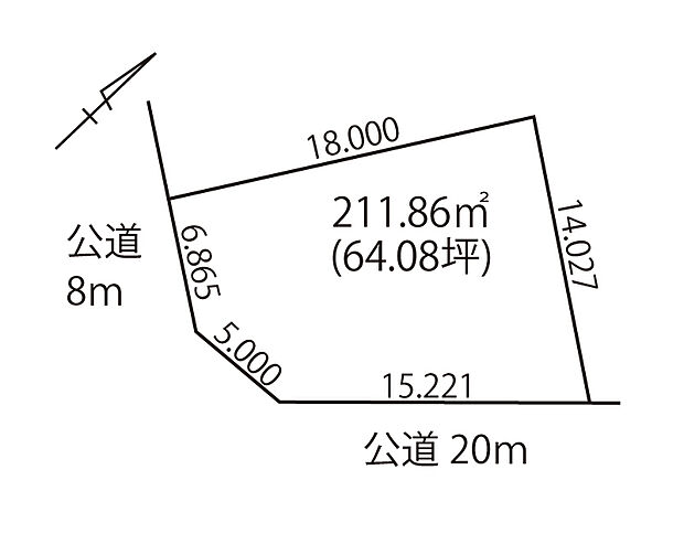 【区画図】
土地面積は約64坪とゆとりのある広さ。角地につき明るく風通し良好、快適なお住まいをご実現いただけます。