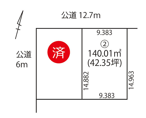 【全体区画図】
平坦な整形地につき建物プランが立てやすく、建築もしやすい区画です。
