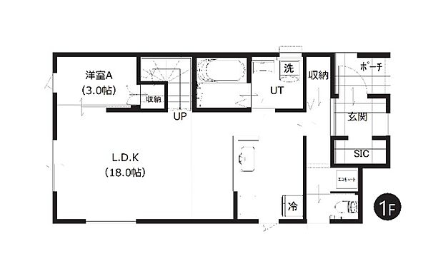 【A棟 1階間取図】
約18帖のLDKが広がる、ゆったりとした間取りです。約3帖の続き間で開放感のある空間も魅力のポイント。