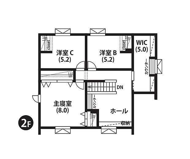 【4LDK】約5帖の大型WICやSICなど豊富な収納が魅力です。多目的に利用できるカウンター付きホールもございます。