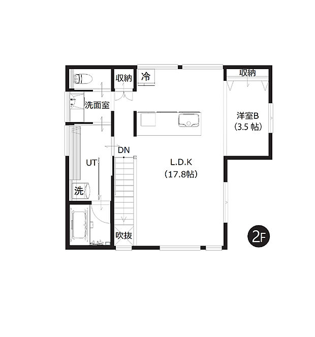 【3LDK+S】陽当り、開放感の良さ、プライバシーの確保などメリットの多い2階LDK仕様。約17帖のゆとりの広さがございます。