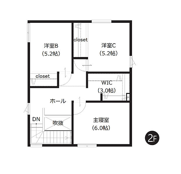 【4LDK】収納豊富でお荷物の多いご家族にもおすすめ。ホール部分から出入りのできるWICはファミリー共有でお使いいただけ便利です。