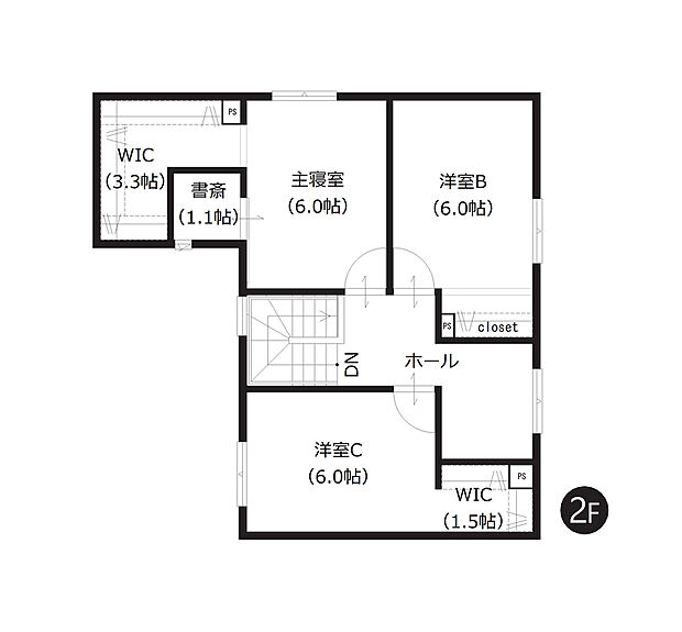【4LDK】居室は全て約6帖以上の広さがございます。ライフスタイルに合わせた使い方のできるWICや書斎付きです。