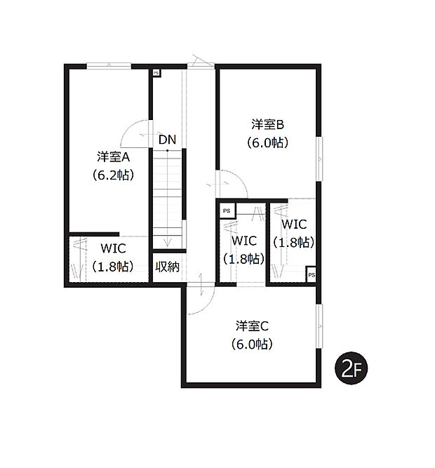 【3LDK】全洋室6帖以上のゆとり設計！各部屋にWICがあり、部屋を広く使えるだけでなく、衣替えも不要になりそうですね。