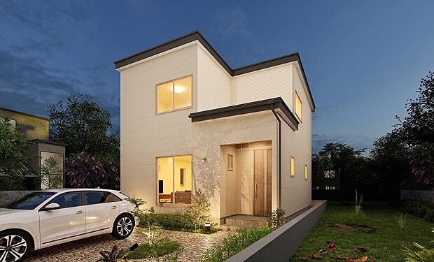 【【A棟 完成予想図】】敷地内には車種により3台分のカースペースを確保。車を停める以外にも駐輪場としてや、お庭としても利用できるゆとりの広さです。