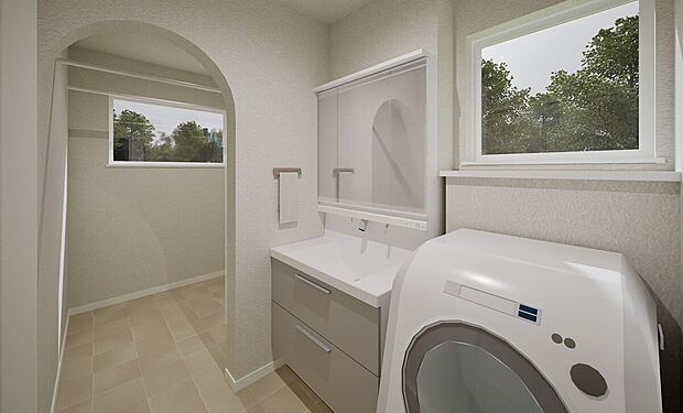 【【(17)完成予想図】】ゆとりのある洗面スペース。忙しい朝の時間でもスムーズに準備ができますね。