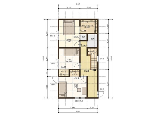 【【建築プラン例】】建築面積：100.22m2
建物価格：2218万円（税込）
※杭工事、分水工事、諸費用別途
※設計プランの参考一例であって、当該プランの採用可否は任意です。