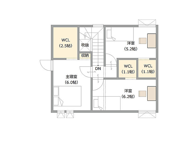 【【建築プラン例】】建築面積：89.45m2
建物価格：2104万円（税込）
※杭工事、分水工事、諸費用別途
※設計プランの参考一例であって、当該プランの採用可否は任意です。