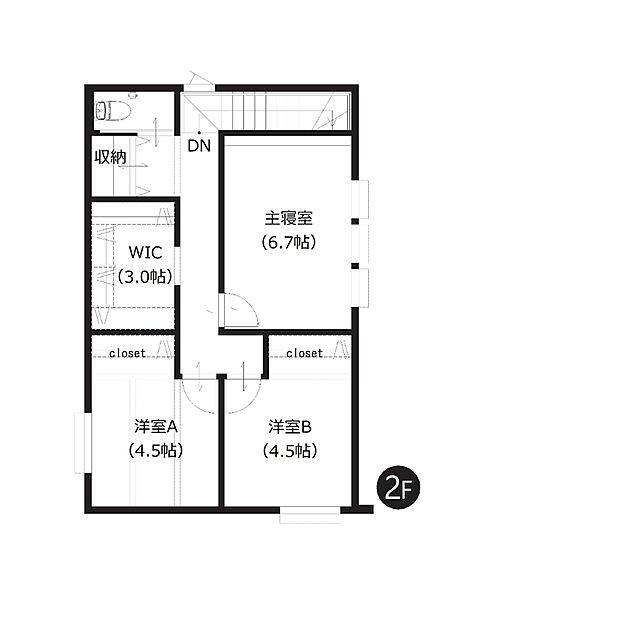 【2階間取図】
みんなで共有できる約3帖のウォークインクローゼット付き!収納豊富な間取りで、お荷物の多いファミリーにもおすすめです。