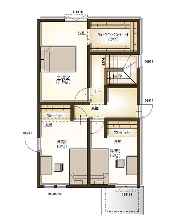 【【建物プラン例】】建物面積：100.75m2
建物価格　2060万円
※杭工事、分水工事、諸費用別途
※設計プランの参考一例であって、当該プランの採用可否は任意です。