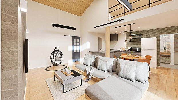 【【完成予想図】】LDKはゆったり約19.5帖。II型キッチン・横並びダイニングなど家事もしやすい設計です。