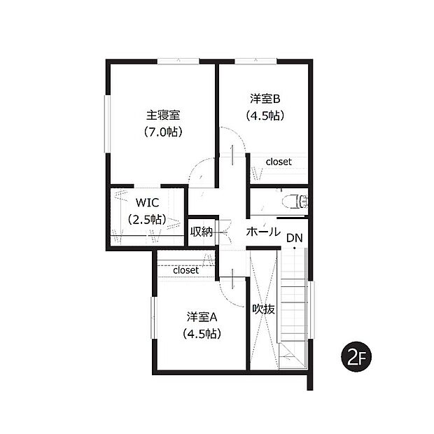 【3LDK】ウォークインクローゼットを含む全居室収納付きで、すっきりとした暮らしを叶えます。各階にトイレを設け、朝の身支度や来客時にも便利な間取り設計です。