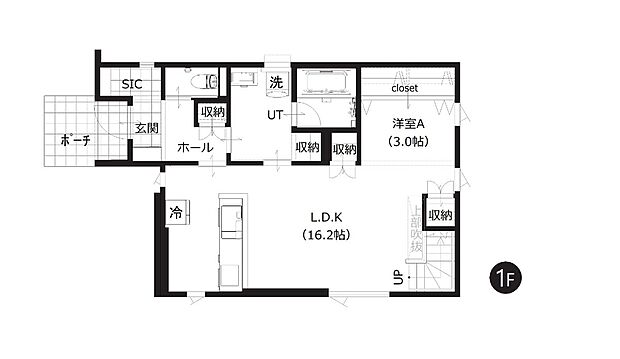 【4LDK】1階には水回りと約16帖のゆとりあるLDKを配置。スムーズな生活動線で、家事や身支度も効率よく行えます。