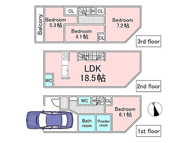 A号棟参考プラン(建物込3780万円、土地面積60.00m2、建物面積103.02m2)