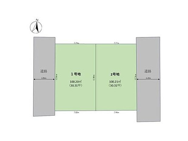 【全体区画図】
建築条件付きの全2区画が誕生！各区画、敷地面積は30坪以上が確保されています。建築可能なプランなど、詳細はお気軽にお問い合わせください。