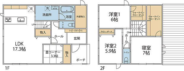 回遊を意識した間取で、おおきめのWIC付！