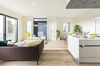 リビング一部アクセントクロス使用