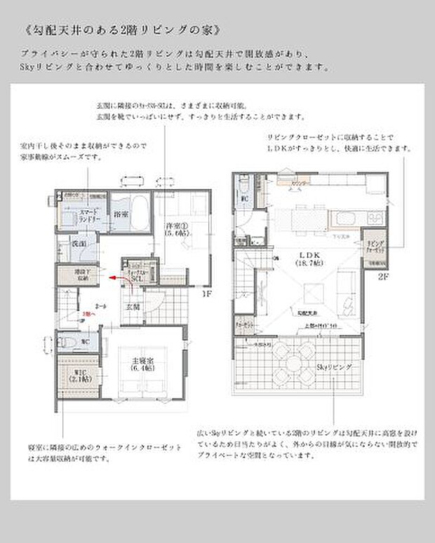 家族との時間が自然と増える唯一無二のデザインと間取り。 生活動線もこだわった家事ラクな設計になっています。