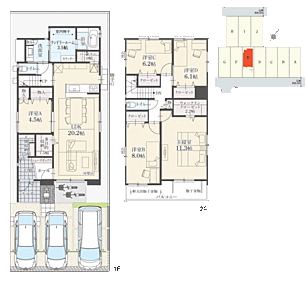 5LDK+多目的収納+ウォークインクローゼット+玄関収納+パントリー+ランドリールーム
駐車3台可

3.5帖のランドリールームでは、洗う・干す・乾かす・畳むが1つの空間で行えます。 