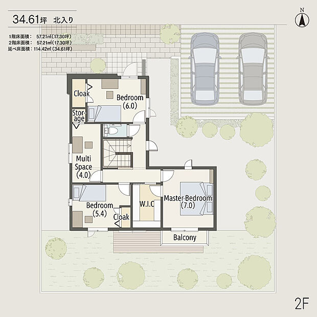 【二階】
■主寝室と子ども部屋(×2)
■マルチスペース
趣味やリモートワークに最適
■各居室収納+主寝室にはウォークインクローゼット付き