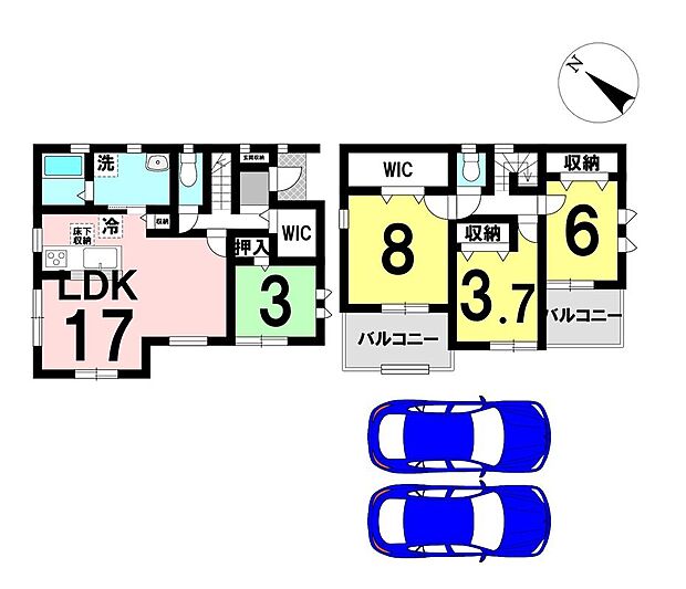【4LDK】4LDKの間取り
駐車2台可能
