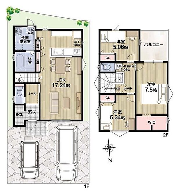 【間取り】
全居室収納付き!お部屋の中がスッキリと片付きます♪2階の洋室は、プライベート時間を確保しやすい振り分けタイプです☆