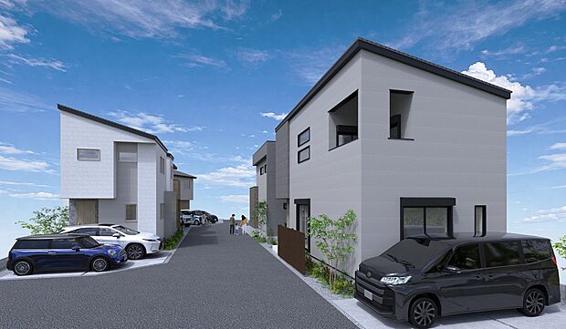 【街並みイメージパース】
全7区画のNEWコミュニティが誕生!南海高野線「狭山」駅まで自転車約6分(約1020m~約1053m)の立地です。
