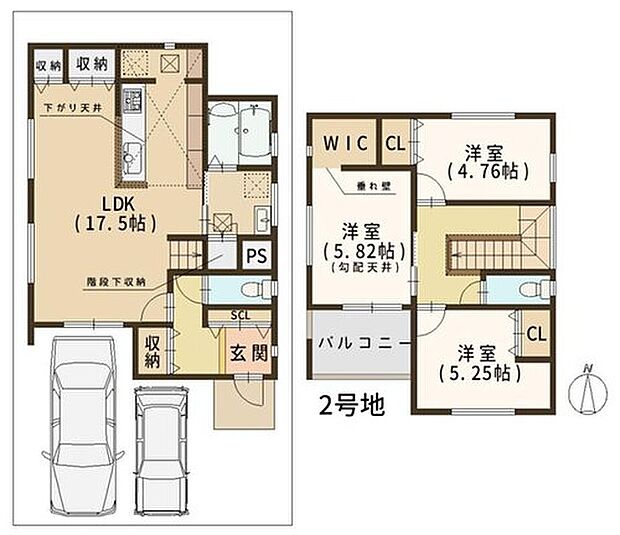【3LDK】LDKは約17.5帖と広々しています！対面式キッチンやリビング階段採用☆キッチンと洗面室が近く、家事動線がスムーズな間取りです♪