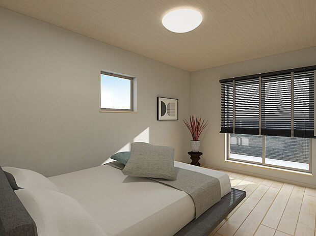 【【主寝室パース・2号地】】柔らかな陽光が差し込む主寝室◎
南西側バルコニーに面しています♪