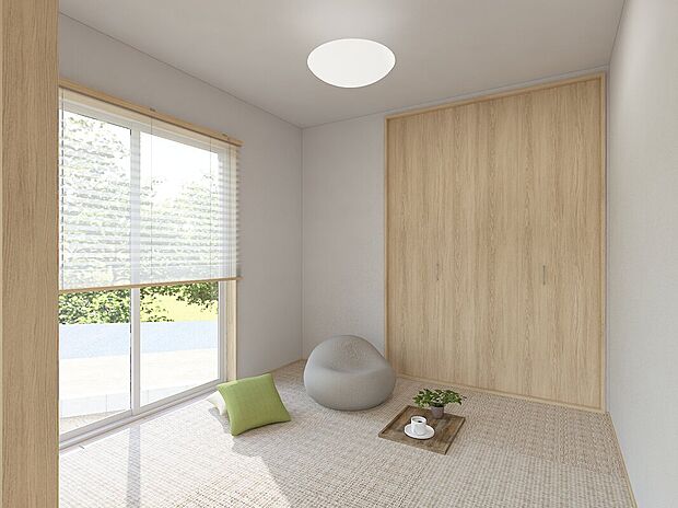 【【施工例・和室パース】】リビング横の和室は客間として、 お子さんの遊びやお昼寝にと、なにかと重宝しますね◎