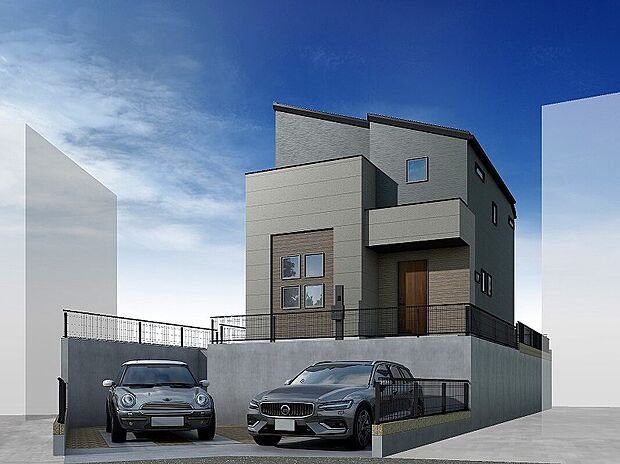 【【外観イメージパース】】隣家に配慮しつつ光と風を取り込む窓の配置♪