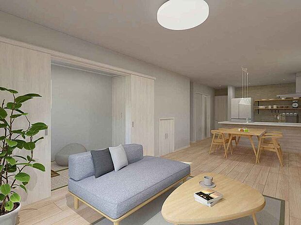 【【LDK/パース/2号地】】広さ17.8帖のLDK♪リビング階段や対面式キッチンを 採用しています!