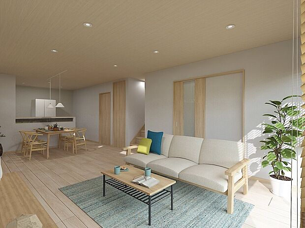 【【3号地・LDKパース】】リビング階段を採用し、
コミュニケーションを育みやすい間取りです☆