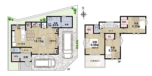 【【1号地・参考プラン】】採光・通風を確保しやすい角地です！
LDKの一角には、カウンターや本棚付きのスタディコーナーを配置♪